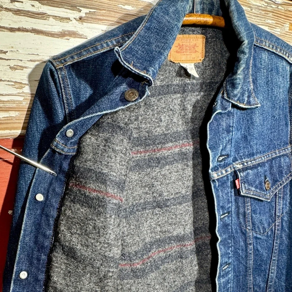 USA 70s Vintage Levi's Denim Jacket Blanket Lined Trucker Jacket Size 34‎ - Picture 2 of 8